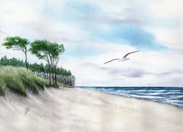Poster DIN-A3 Watercolor Maritime Art Print Baltic Sea Darßer Ort Zingst beach sea - Darss 5
